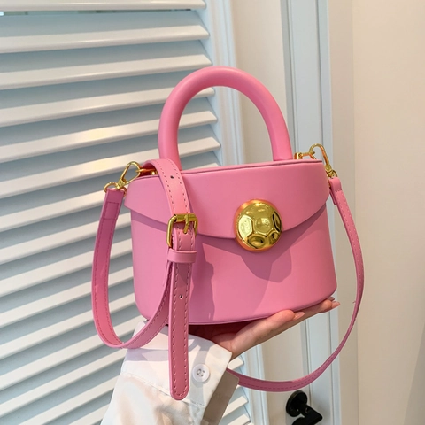 Borsa A Mano Da Donna In Pelle PU Semicerchio Borsa A Tracolla Con Fibbia A Sfera Dorata Retro Versatile Con Manico