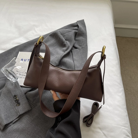 Borsa Sottobraccio Design Di Nicchia Vintage Pelle PU Granulata Borsa A Spalla Con Anelli In Metallo Dorato Minimalista Chic Donna