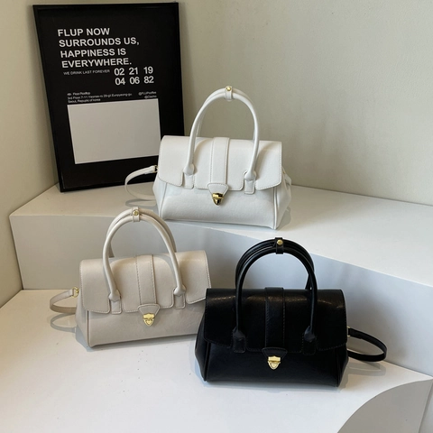 Women Crossbody Bag PU Leather Top Handle Handbag Fashion Commute Flap Square Tote With Gold Lock Messenger Purse