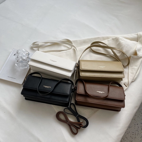 Borsa Sottobraccio Donna In Pelle PU Retrò Borsa A Tracolla Baguette Minimalista Con Patta Chic Versatile