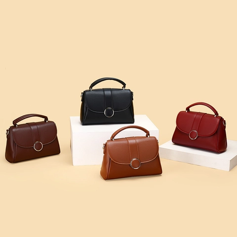 Borsa Quadrata Da Donna In Pelle PU Stile Francese Retrò Borsa A Mano Con Fibbia In Metallo Rotonda E Tracolla Regolabile