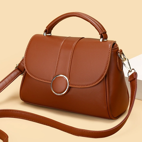 Borsa Quadrata Da Donna In Pelle PU Stile Francese Retrò Borsa A Mano Con Fibbia In Metallo Rotonda E Tracolla Regolabile