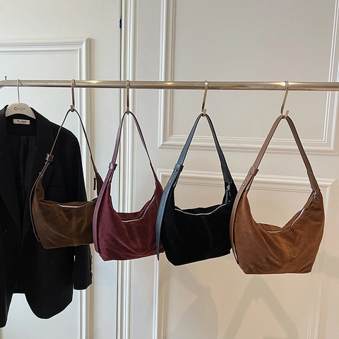 Vintage Wildleder Hobo Tasche Für Damen Retro Große Kapazität Halbmond Schultertasche Mit Verstellbarem Riemen Alltag