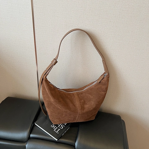 Vintage Wildleder Hobo Tasche Für Damen Retro Große Kapazität Halbmond Schultertasche Mit Verstellbarem Riemen Alltag