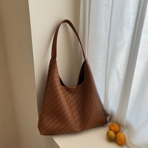 Gewebte Handtasche Pu Leder Große Kapazität Hobo Achseltasche Retro Minimalistischer Stil Schulter Tote Für Frauen Täglich