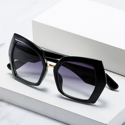 Geometrische Sechseck Sonnenbrille Übergroße PC Metallrahmen UV400 Schutz Verlaufsgläser Mode Brillen Für Damen Herren