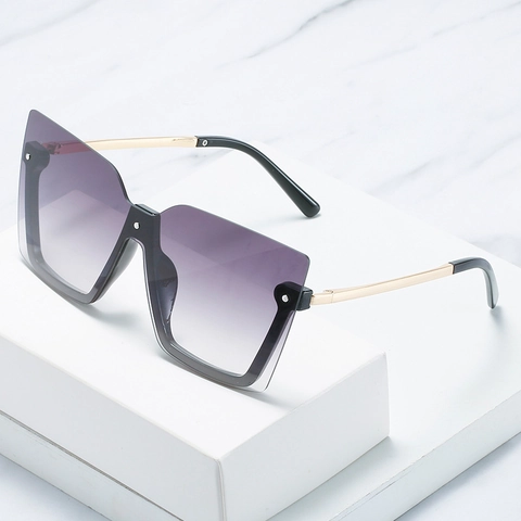 Oversized Square Sunglasses UV400 Protection Gradient PC Lens Half Frame Metal Temples Fashion Eyewear Women Men