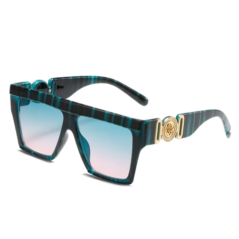 Oversized Square Sunglasses Plastic Frame Metal Flower Relief UV400 Protection For Women Fashion Flat Top Shades