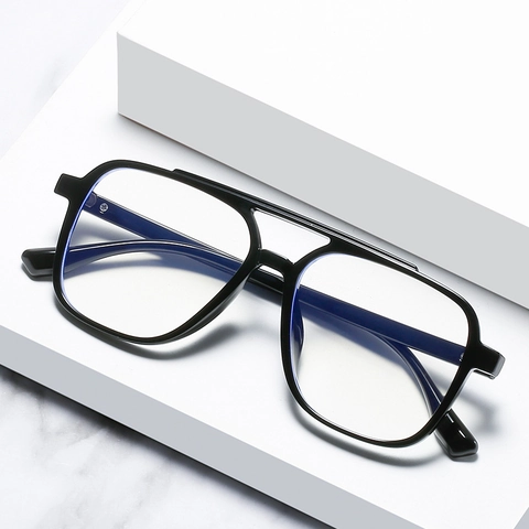 Retro Square Optical Glasses Frame Anti Blue Light Double Bridge Large Frame Clear Lens Fashion Eyewear Unisex