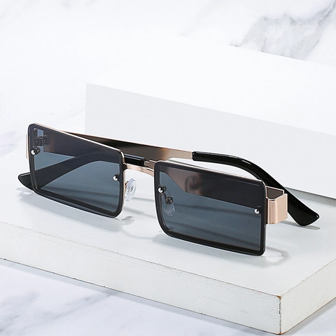 Fashion Rectangle Sunglasses Retro Metal Frame UV400 Protection Trendy Square Eye Glasses For Women Men Party Outdoor