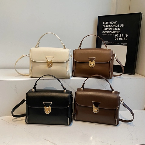 Borsa A Mano Da Donna In Pelle PU Retro Borsa A Tracolla Con Chiusura A Triangolo Dorata Elegante Da Pendolare
