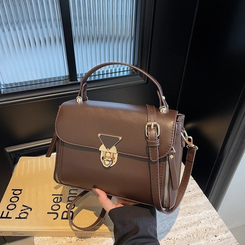 Borsa A Mano Da Donna In Pelle PU Retro Borsa A Tracolla Con Chiusura A Triangolo Dorata Elegante Da Pendolare