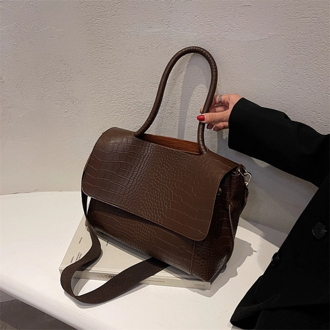 Borsa Tote Da Donna In Pelle PU Con Motivo Coccodrillo Grande Capacità Retro Borsa A Tralla Per Pendolari Con Tracolla Larga