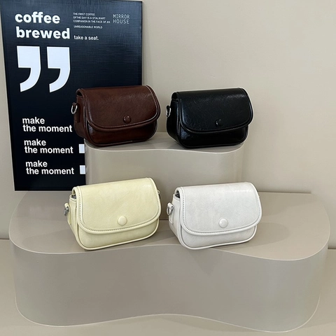 Bolso Bandolera Vintage De Cuero PU Con Textura De Lichi Solapa De Color Liso Bolso De Hombro Cuadrado Para Mujer Estilo Minimalista
