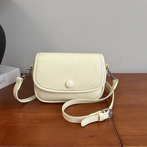Bolso Bandolera Vintage De Cuero PU Con Textura De Lichi Solapa De Color Liso Bolso De Hombro Cuadrado Para Mujer Estilo Minimalista