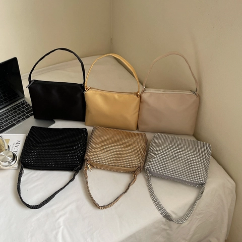 Women Rhinestone Satin Crossbody Bag Mini Evening Handbag Small Square Shoulder Bag Elegant Shiny Party Wedding Purse