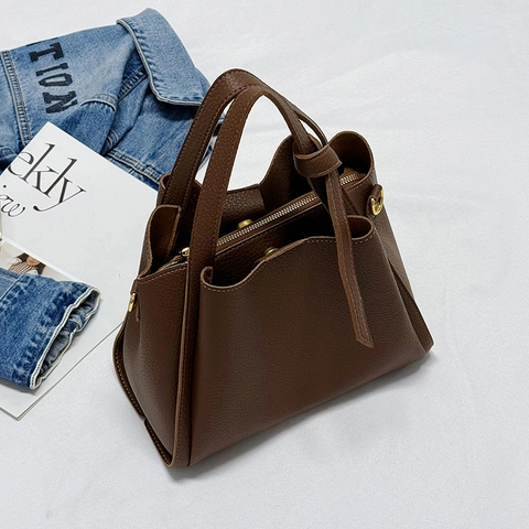Bolso De Mano Para Mujer De Cuero PU Grano De Guijarro Bolso Tote Minimalista Vintage Con Mango Anudado Y Herrajes Dorados