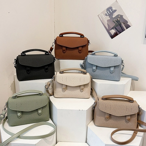 Dames Messenger Bag Getextureerd PU Leer Retro Handtas Verstelbare Riem Minimalistisch Vierkant Flip Crossbody Dagelijkse Tas