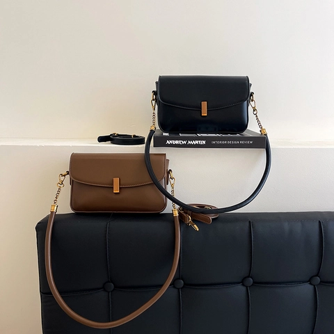 Bolso Bandolera De Cuero PU Para Mujer Bolso Cuadrado Pequeño Color Sólido Cierre Metálico Diseño Nicho Diario