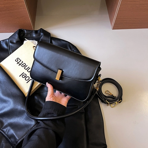 Bolso Bandolera De Cuero PU Para Mujer Bolso Cuadrado Pequeño Color Sólido Cierre Metálico Diseño Nicho Diario