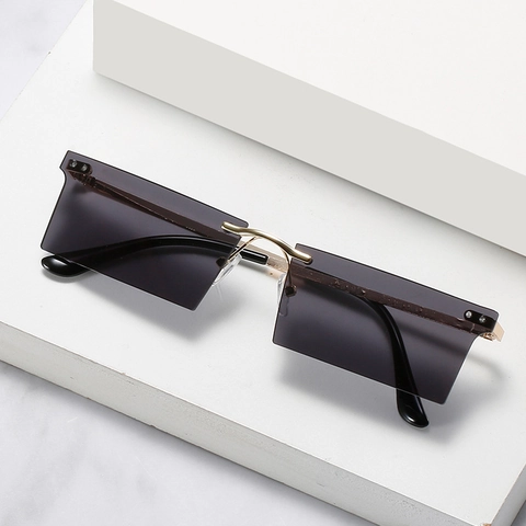 Randlose Rechteckige Sonnenbrille Metallrahmen UV400 Schutz Retro Y2K Quadratische Mode Brillen Für Damen Herren