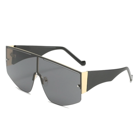 Oversized Shield Sunglasses UV400 Protection One Piece Flat Top Retro Fashion Eyewear For Women And Men PC Metal