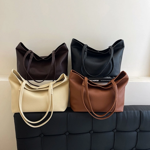 Damen Shopper Handtasche PU Leder Lychee Muster Große Kapazität Mit Passender Tasche Vintage Schultertasche
