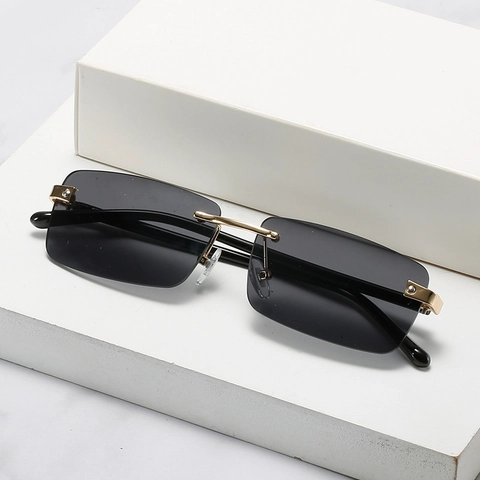 Randlose Rechteckige Sonnenbrille Metall Gold Brücke Gradient PC Linse UV400 Vintage Trendy Brillen Für Frauen