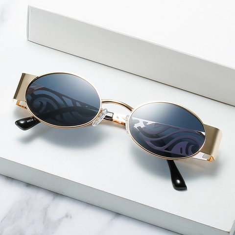 Lunettes De Soleil Ovales Vintage Monture Métal Branches Ajourées Mode Protection UV400 Femmes Voyage Extérieur