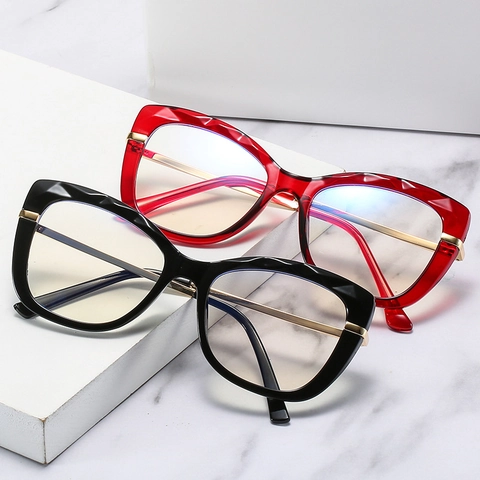 Occhiali Occhio Di Gatto Da Donna Anti Luce Blu Taglio Geometrico Montatura In PC Metallo Ottici