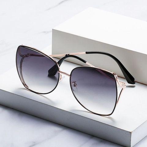 Oversized Cat Eye Zonnebril Voor Dames Onregelmatig Polygonaal Metalen Frame UV400 Bescherming Verlooplenzen Mode Brillen