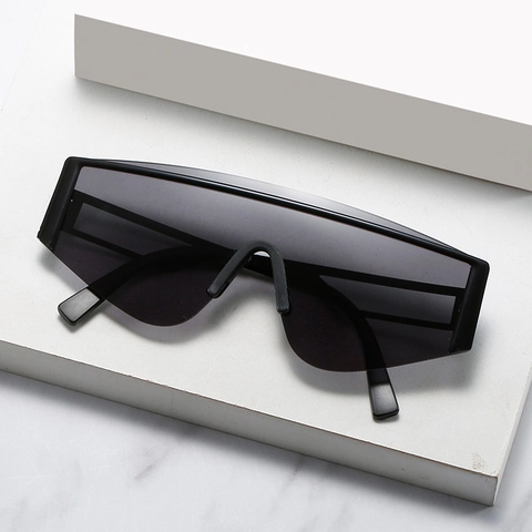 Oversized Shield Zonnebril Uit Eén Stuk Lens Metalen Frame Holle Tempel UV400 Bescherming Futuristische Mode Brillen