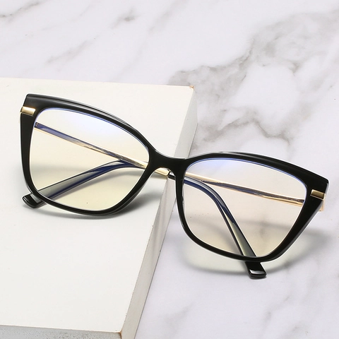Monture De Lunettes Oeil De Chat TR90 Métal Lunettes Anti Lumière Bleue Mode Rétro Style Coréen Femmes Hommes