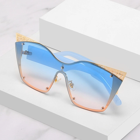 Oversized Cat Eye Zonnebril Dames Metalen Filigraan Frame PC Gradiënt Lenzen Mode UV400 Bescherming
