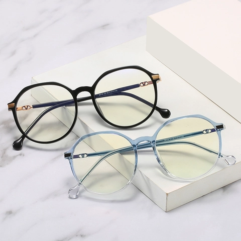 Fashion Round Blue Light Blocking Glasses Frames TR90 Mixed Alloy Ultra Light Retro Eyewear For Men Women