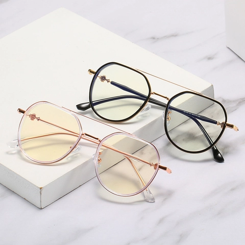 Anti Blue Light Optical Glasses Frames Women Retro Polygon Square Double Bridge TR90 Metal Hybrid Lightweight Trendy Eyewear