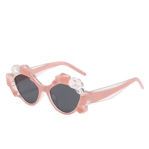 Mode Cat Eye Sonnenbrille Für Damen Unregelmäßiger Geometrischer Polygo Kristallschliff PC Rahmen UV400 Schutz Retro Punk