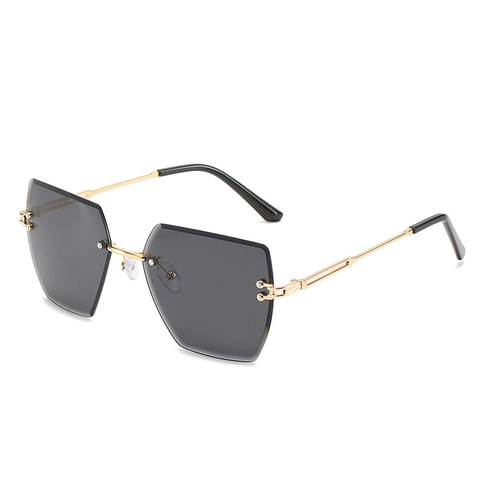 Rimless Geometric Sunglasses Metal Frame UV400 Protection Gradient Lens Trendy Fashion Eyewear For Women