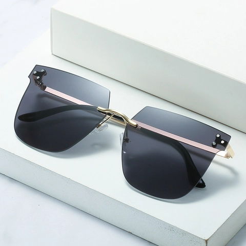 Randlose Quadratische Sonnenbrille Damen Metall UV400 Farbverlauf Mode Geometrisch Party Trendig