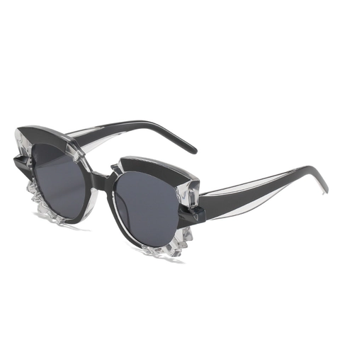 Retro Geometric Polygon Sunglasses For Women Irregular Crystal Texture Frame Fashion Cat Eye UV400 Trendy Eyewear