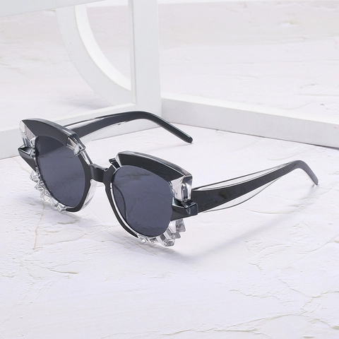 Retro Geometric Polygon Sunglasses For Women Irregular Crystal Texture Frame Fashion Cat Eye UV400 Trendy Eyewear