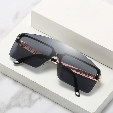 Oversized Vierkante Zonnebril UV400 Bescherming Eendelige Lens Holle Metalen Poten Mode Trendy Brillen Unisex