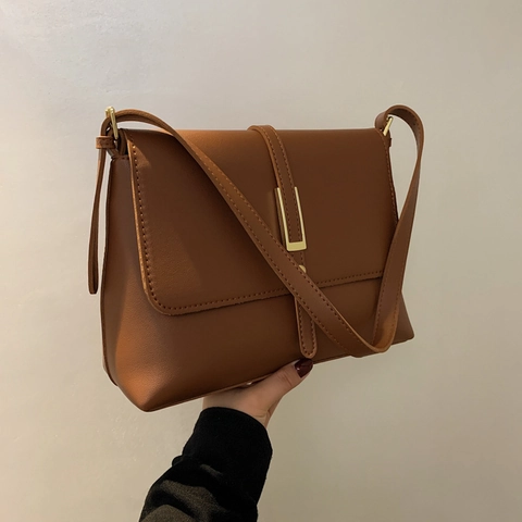 Borsa A Spalla In Pelle PU Vintage Per Donna Borsa A Tracolla Minimalista Con Patta Fibbia Dorata Grande Capacità
