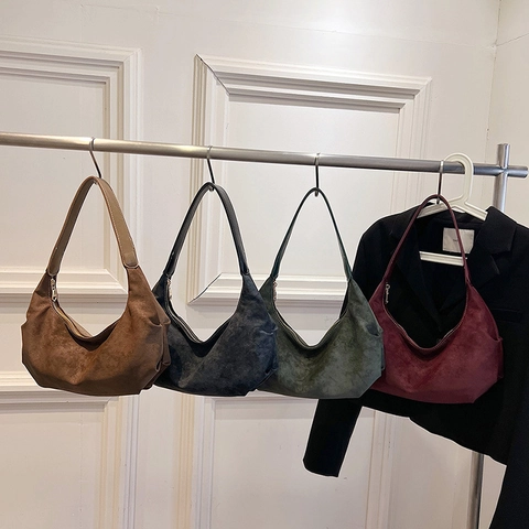 Retro Matte Wildleder Hobo Tasche Für Frauen Vintage Unterarm Schultertasche Minimalistische Pendler Handtasche