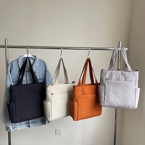 Bolso Tote De Gran Capacidad Lona Multi Bolsillo Color Sólido Hombro Cruzado Bolso Casual Simple Viajero Mujeres Diario
