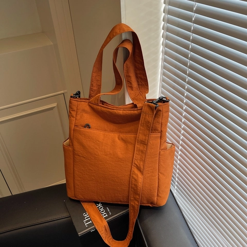 Bolso Tote De Gran Capacidad Lona Multi Bolsillo Color Sólido Hombro Cruzado Bolso Casual Simple Viajero Mujeres Diario