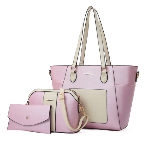 Women PU Leather Color Block Tote Crossbody Bag And Envelope Clutch Large Capacity Saffiano Texture Shoulder Bag
