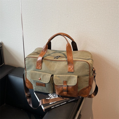 Borsa Da Viaggio In Tela Grande Capacità Finiture In Ecopelle Multitasche Borsa Sportiva Vintage Unisex