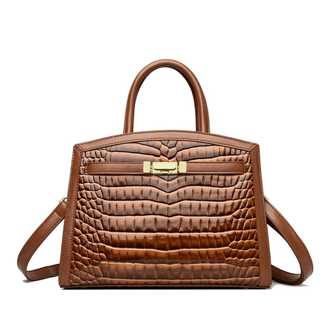 Vintage Women Handbag Crocodile Pattern Leopard Print PU Leather Shoulder Crossbody Bag With Gold Hardware Elegant Tote