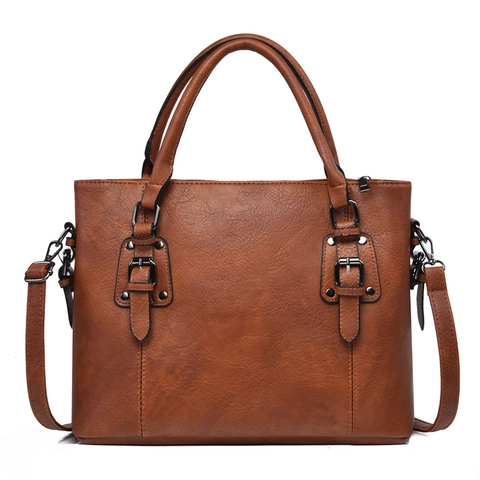 Large Capacity Women Handbag Vintage PU Leather Litchi Grain Tote Bag With Detachable Shoulder Strap For Office Daily Use